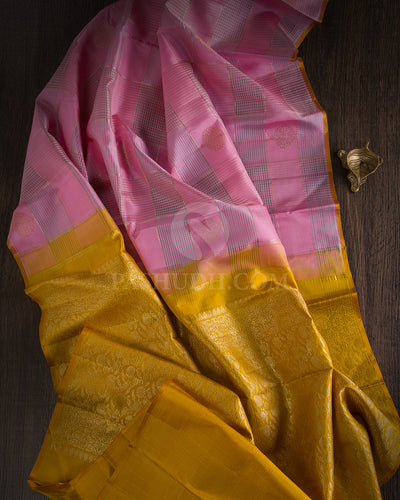 Baby Pink & Yellow Kanjivaram Silk Saree - S1069(B)