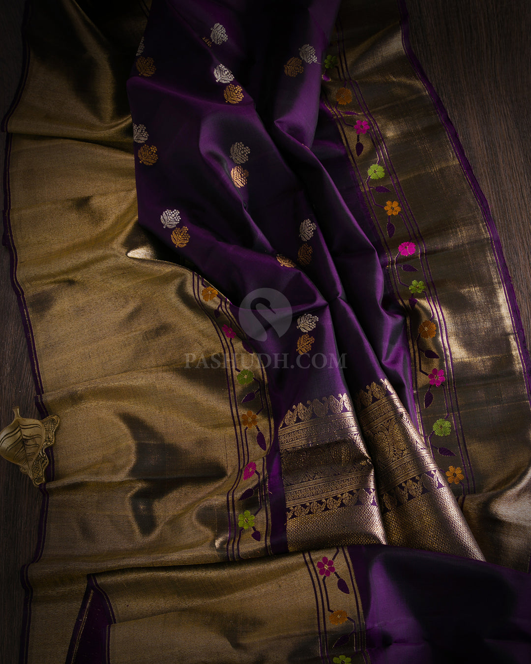 Dark Violet Pure Zari Kanjivaram Silk Saree - S730 - View 2