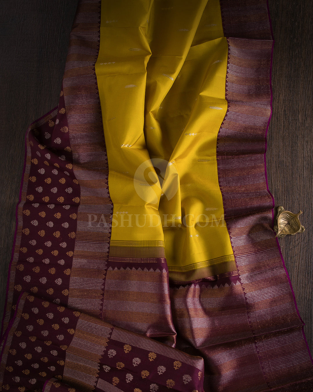 Yellow and Wine Kanjivaram Silk Saree - S1117(A)