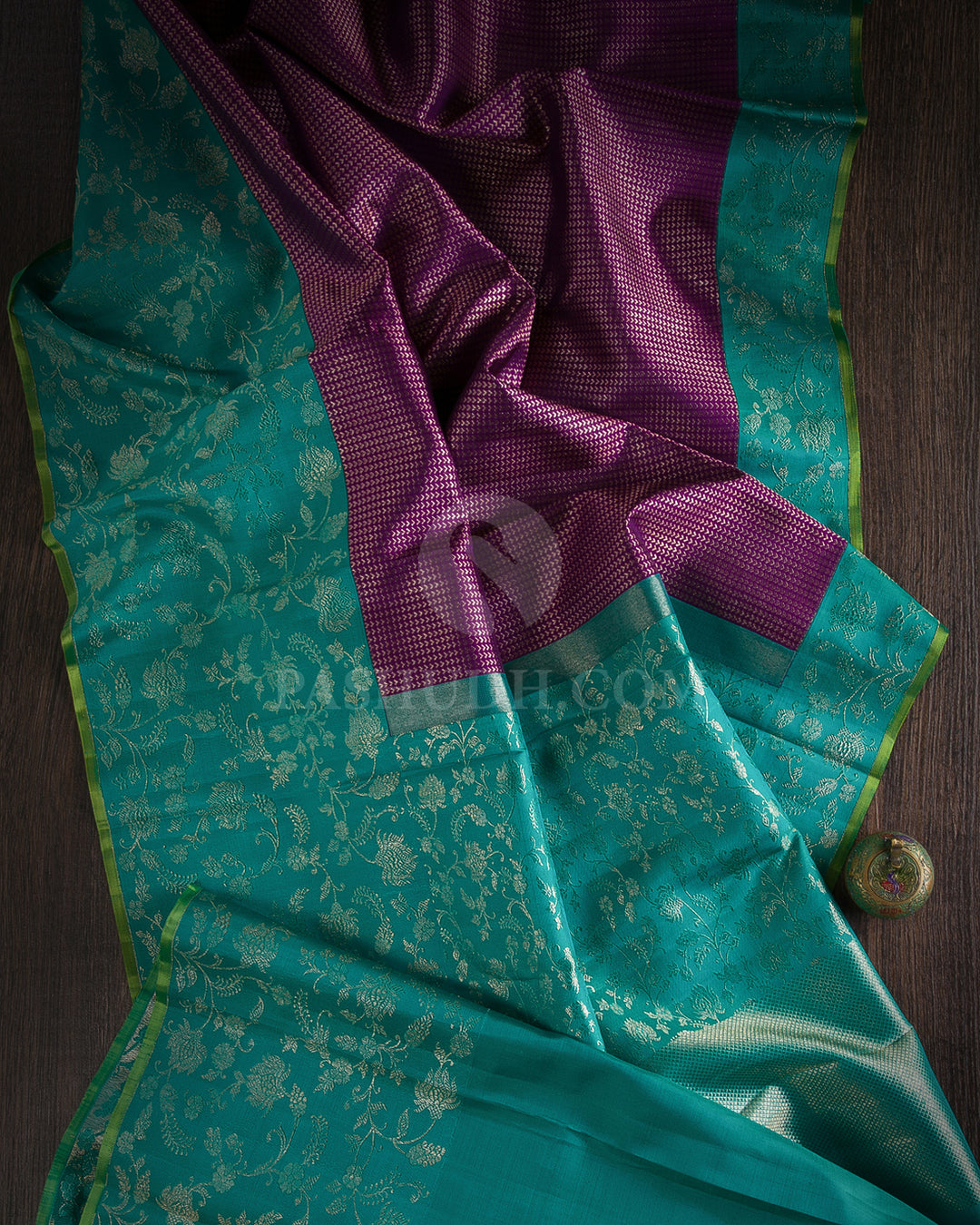 Violet and Turquoise Kanjivaram Silk Saree - S1070(C)