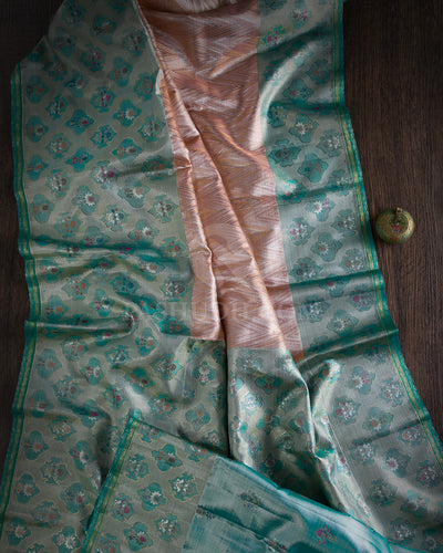 Baby Pink & Sky Blue Pure Zari Kanjivaram Silk Saree - P147(A)