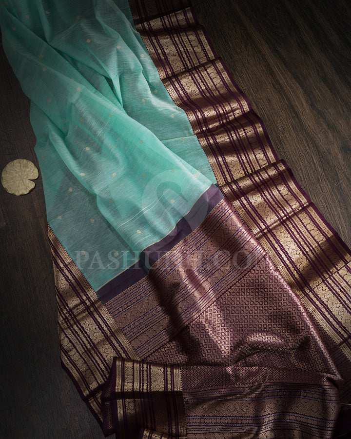 Light Mint With Betel Nut Lenin Kanjivaram Silk Saree-DA2