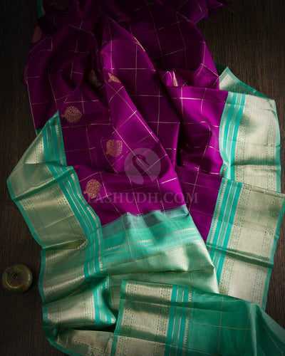 Violet and Sky Blue Kanjivaram Silk Saree - S698 - View 2
