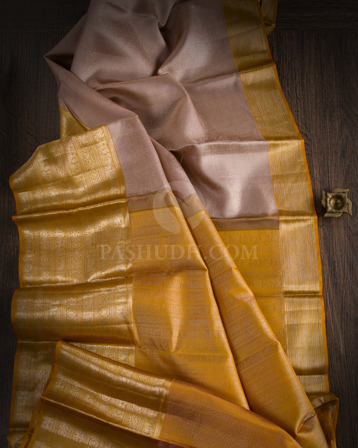 Almond Beige And Mango Yellow Kanjivaram Silk Saree - DT267(A)