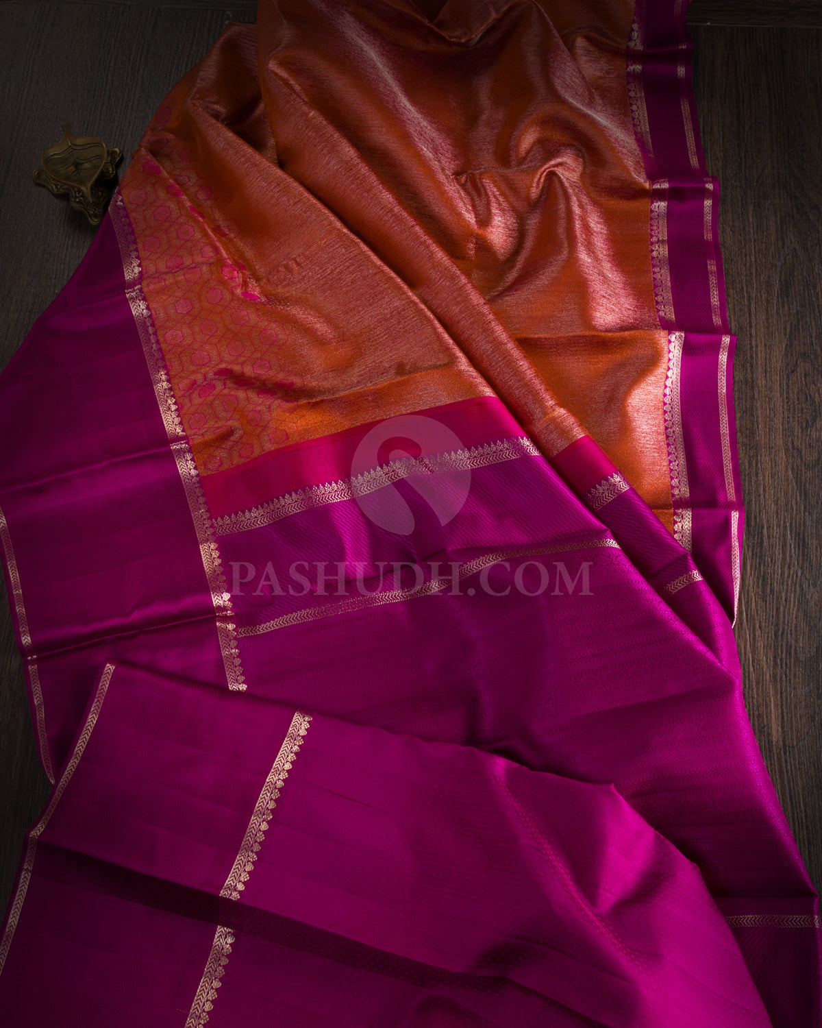 Rust Orange and Magenta Kanjivaram Silk Saree - D527(A) 