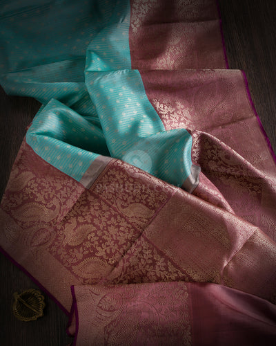 Sky Blue & Chocolate Kanjivaram Silk Saree - S763- View 2