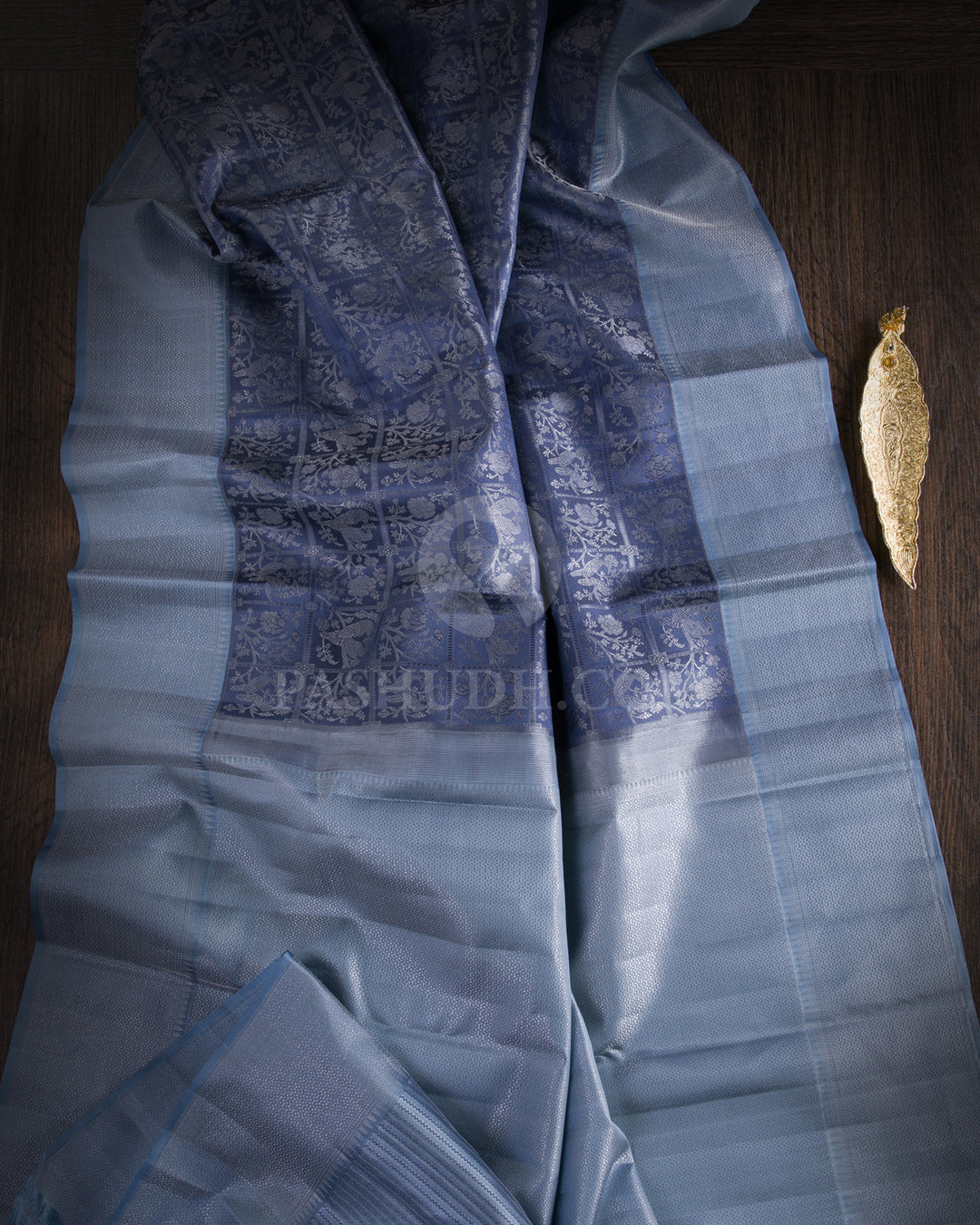Steel Blue And Sky Blue Kanjivaram Silk Saree - DT243(C)