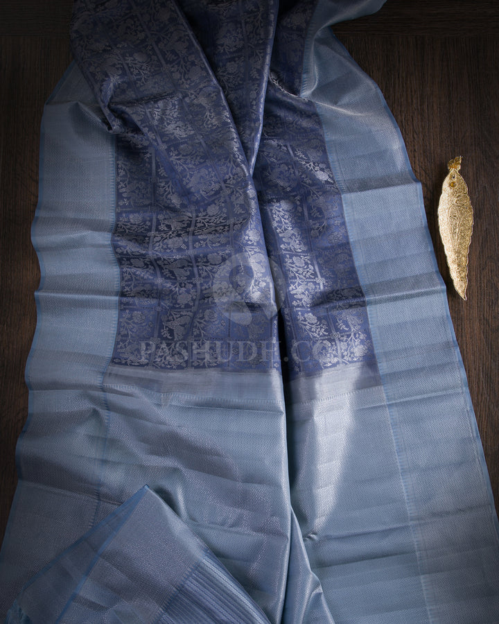Steel Blue And Sky Blue Kanjivaram Silk Saree - DT243(C)