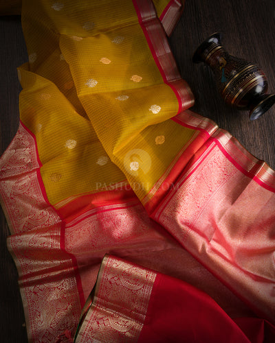 Yellow & Red Zari Kanjivaram Silk Saree - S813 - View 2