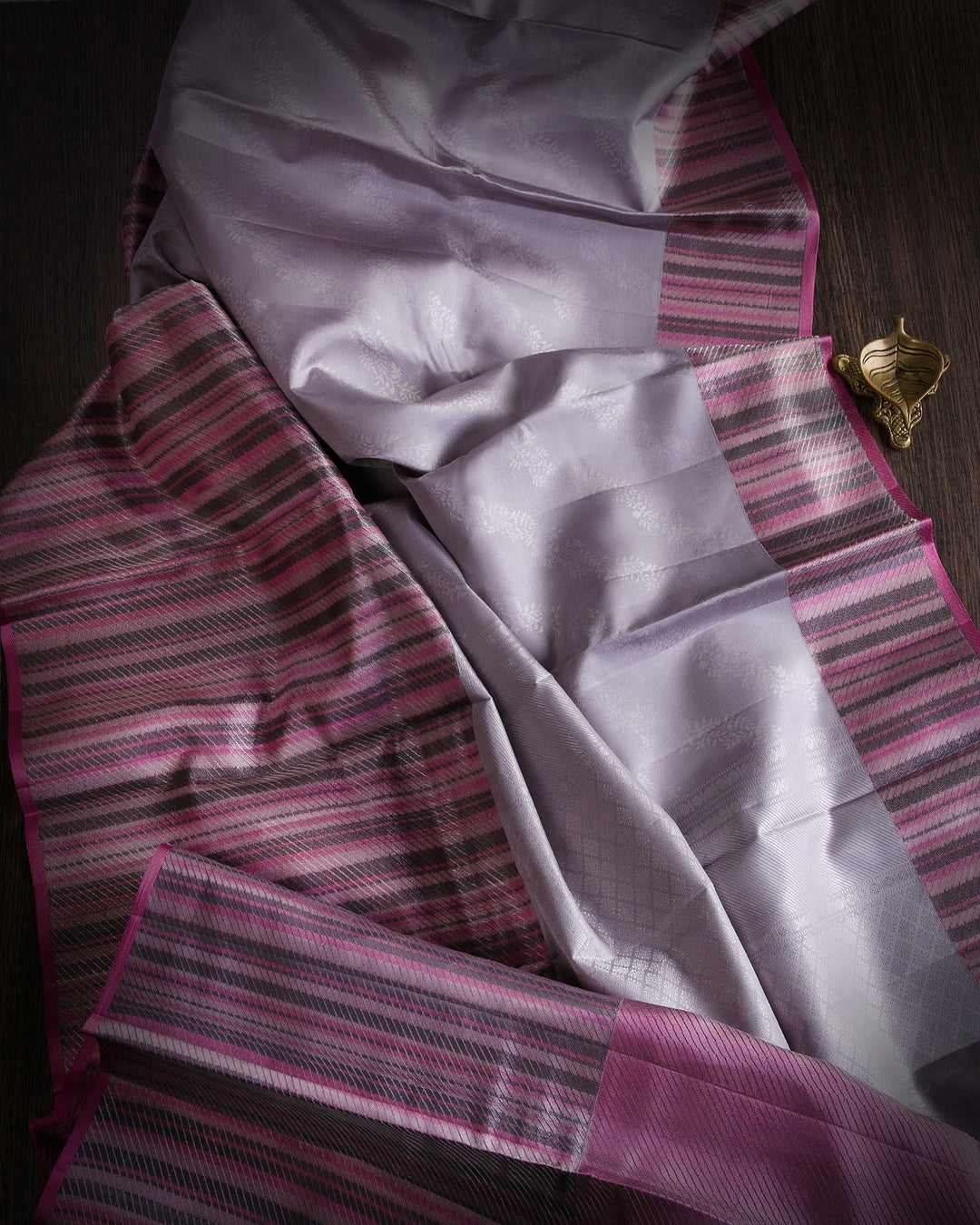 Silver Grey and Pink Kanjivaram Silk Saree - DJ196 - View 1