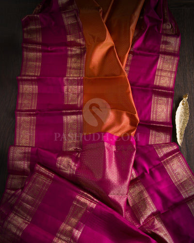 Orange & Rani Pink Kanjivaram Silk Saree - D503(A)