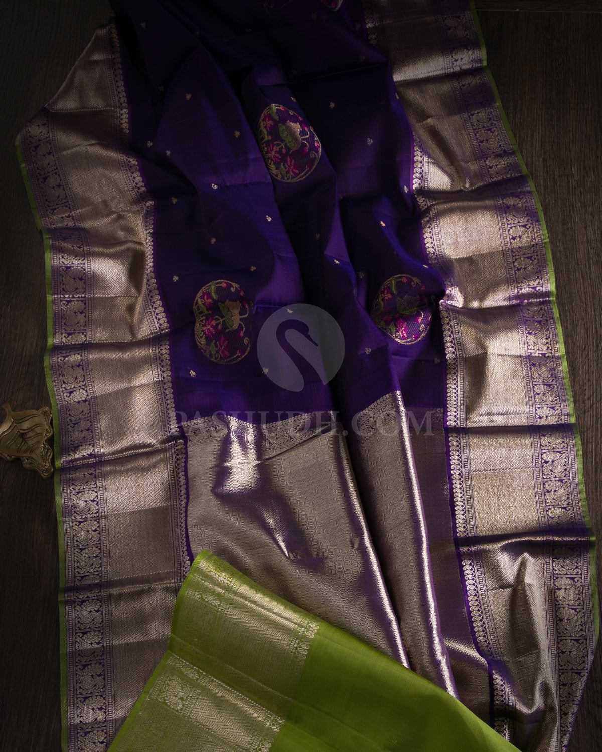 Violet & Light Green Organza Kanjivaram Silk Saree - S1041(A) - View 1