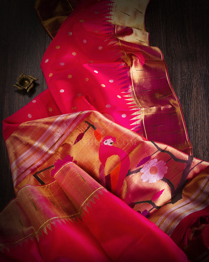 Red Kanjivaram Silk Saree with Paithani Border - P118 - View 2