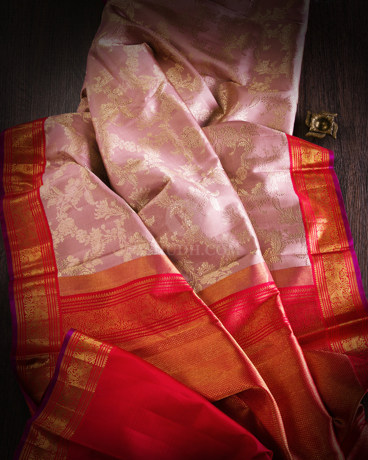 Pastel Old Rose & Red Kanjivaram Silk Saree - S849 - View 2
