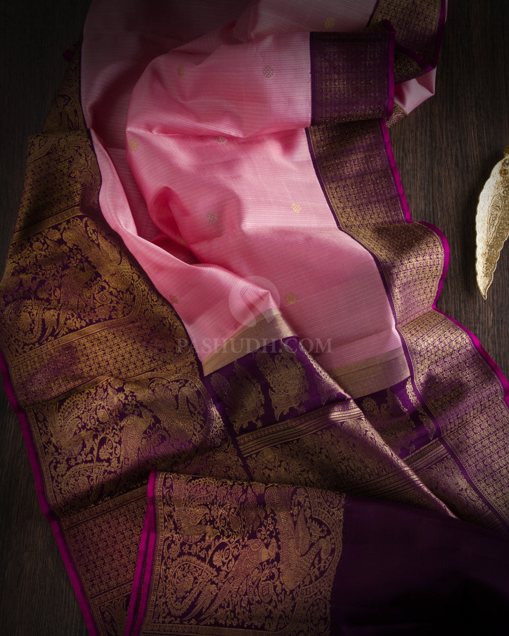 Baby Pink and Violet Pure Zari Kanjivaram SIlk Saree - P113 -View2