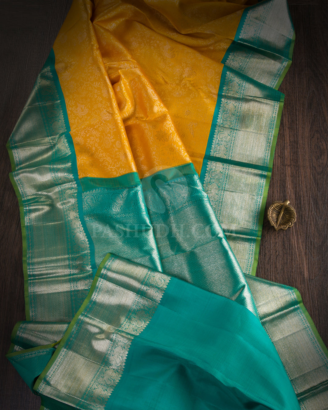 Mango Yellow & Anandha Blue Kanjivaram Silk Saree - S1074(A) - View 1