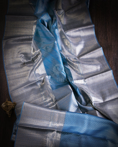 Steel Blue and Powder Blue Kanjivaram Silk Saree - DT212