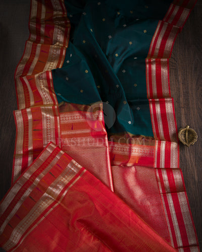 Sacramento Green & Red Pure Zari Kanjivaram Silk Saree - P141(A) - View 1
