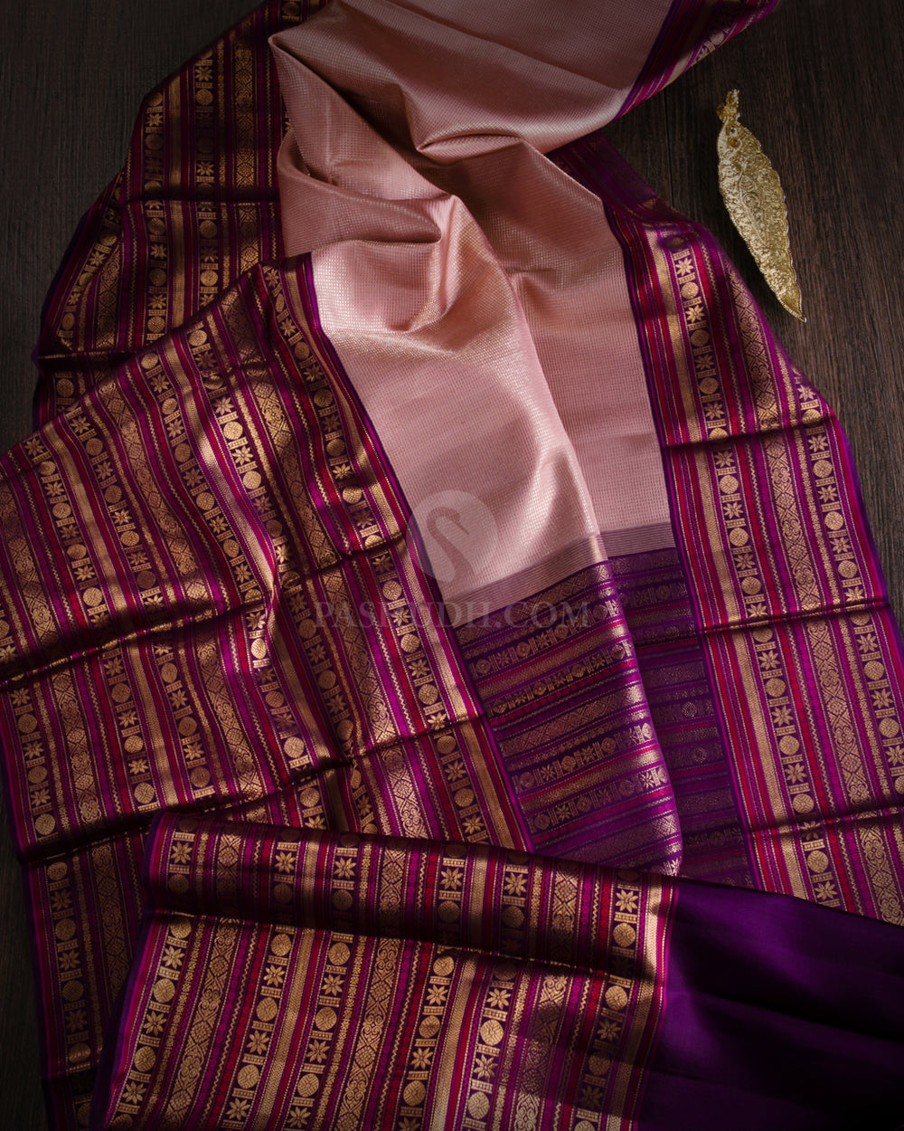 Peach & Violet  Zari Kanjivaram Silk Broad Border Saree - S816 - View 1