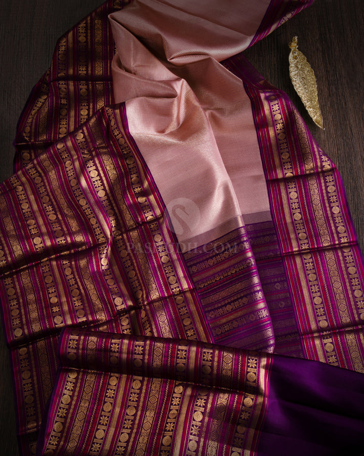Peach & Violet  Zari Kanjivaram Silk Broad Border Saree - S816 - View 1