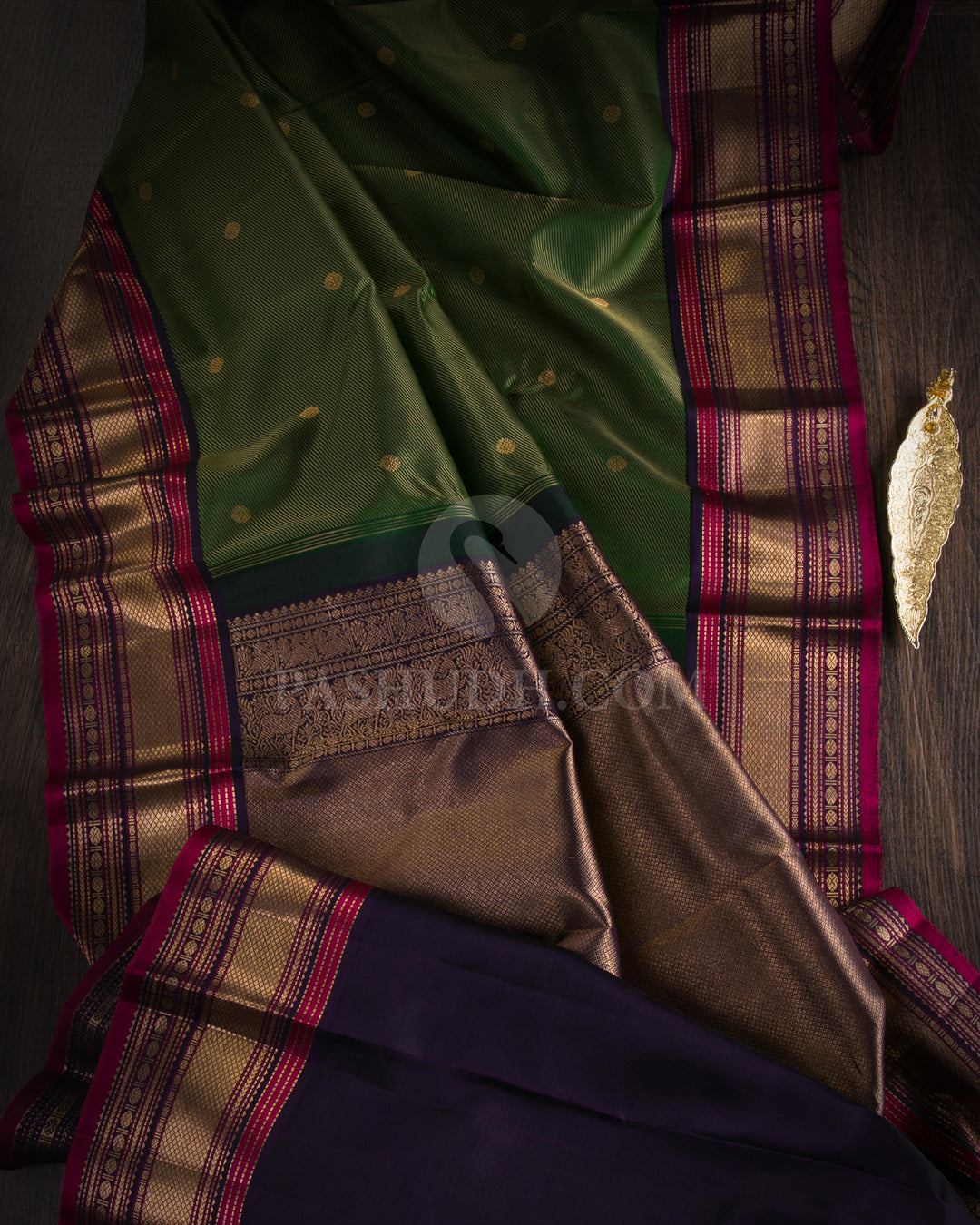 Dark Green & Purple Kanjivaram Silk Saree - S1094(A) - View 1