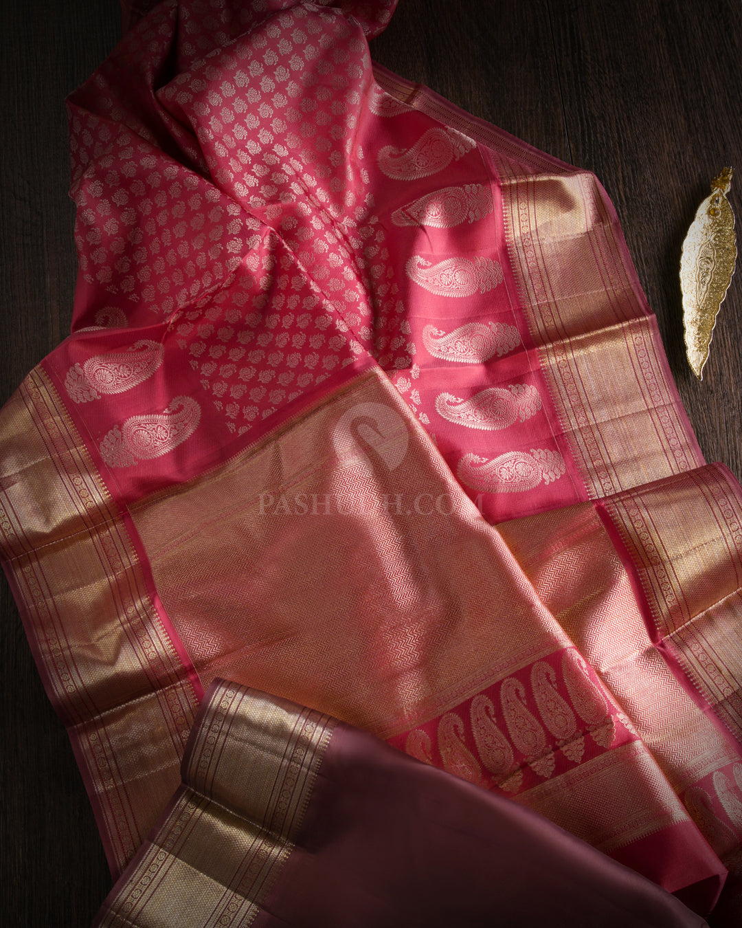 Flamingo Pink Kanjivaram Silk Saree - DJ206 - View 1