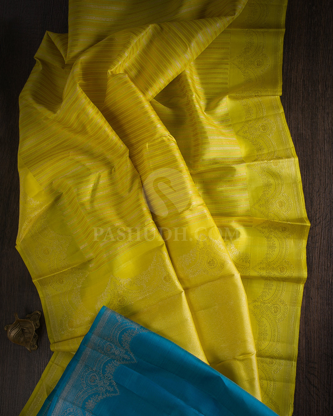 Neon Green & Cobalt Blue Kanjivaram Silk Saree - S1115(A)