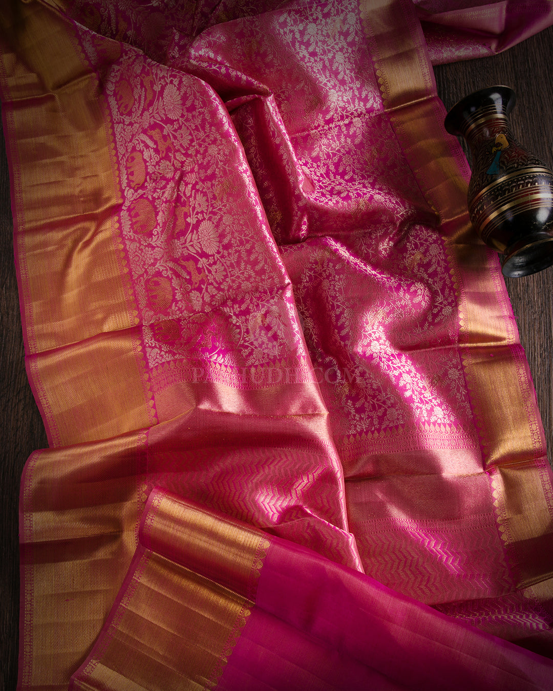 Hot Pink Zari Kanjivaram Silk Saree - S822 - View 2