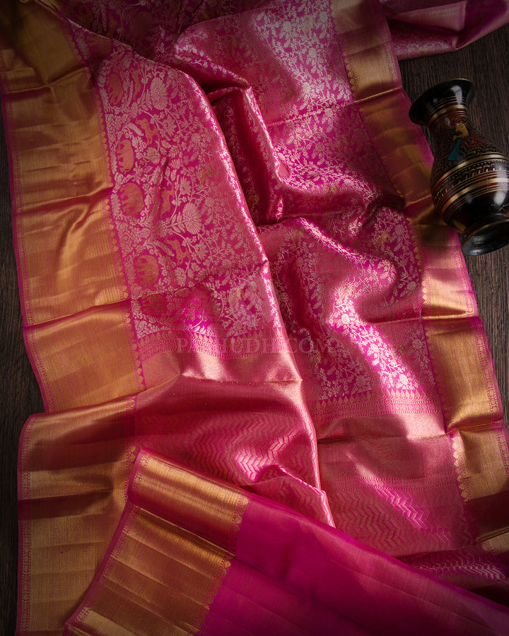Hot Pink Zari Kanjivaram Silk Saree - S822 - View 2