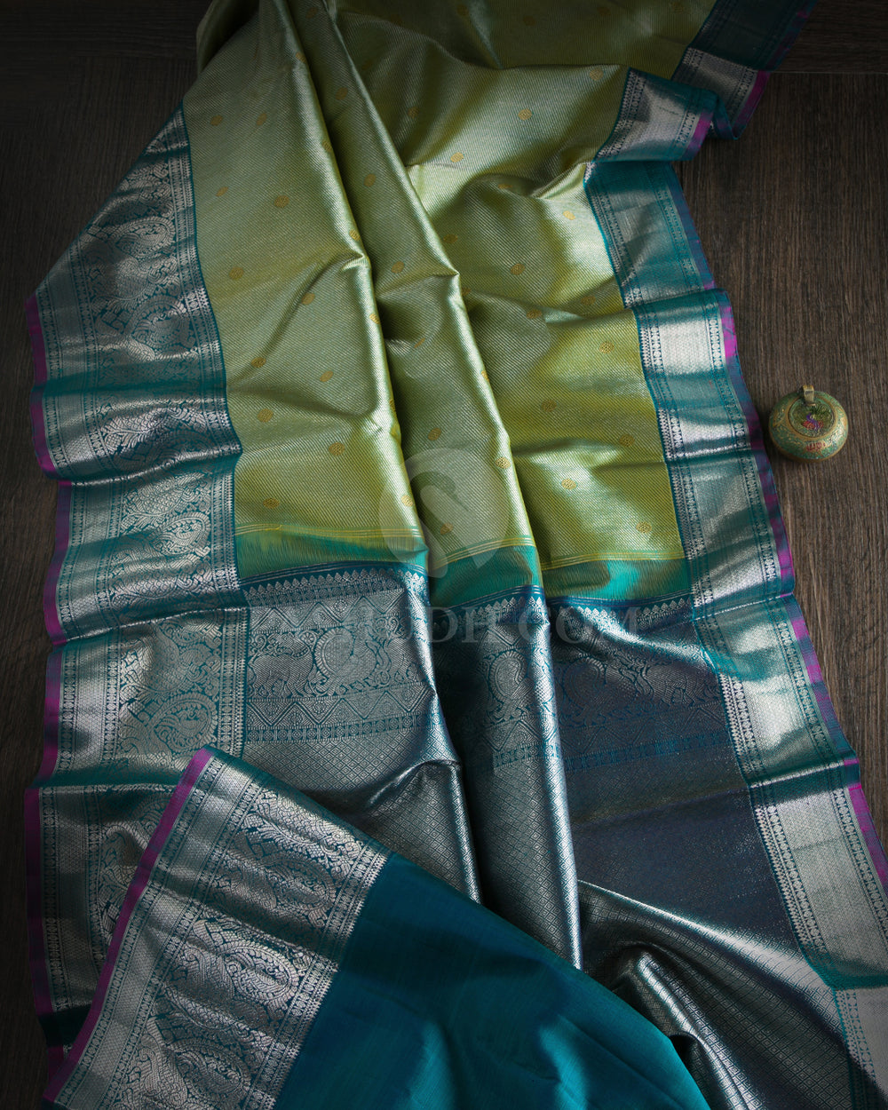Light Green & Teal Blue Kanjivaram Silk Saree - S1032(B) - View 1