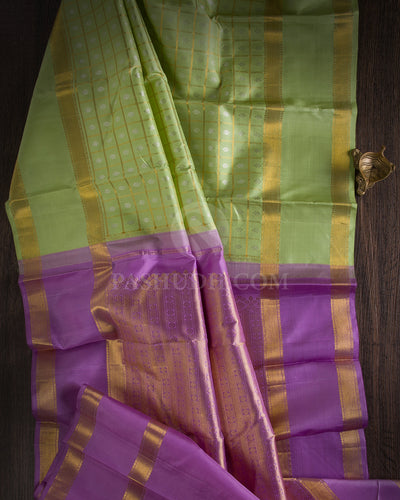 Light Green & Lavender Kanjivaram Silk Saree - D5