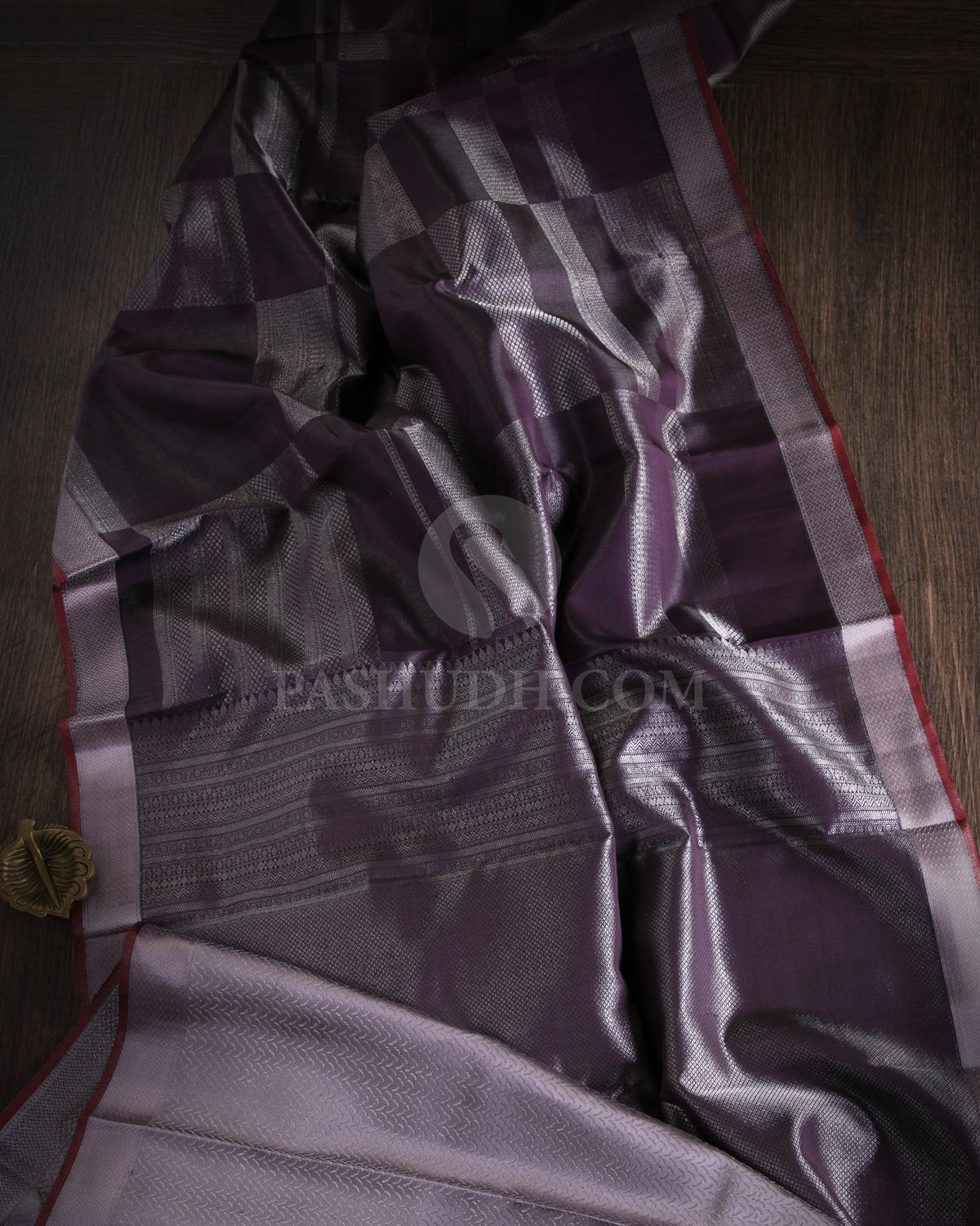 Dark Purple & Pink Shot Grey Kanjivaram Silk Saree - D509(A)