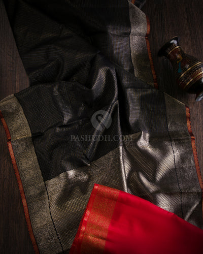 Black & Red Pure Zari Kanjivaram Silk Saree - S809 - View 2\