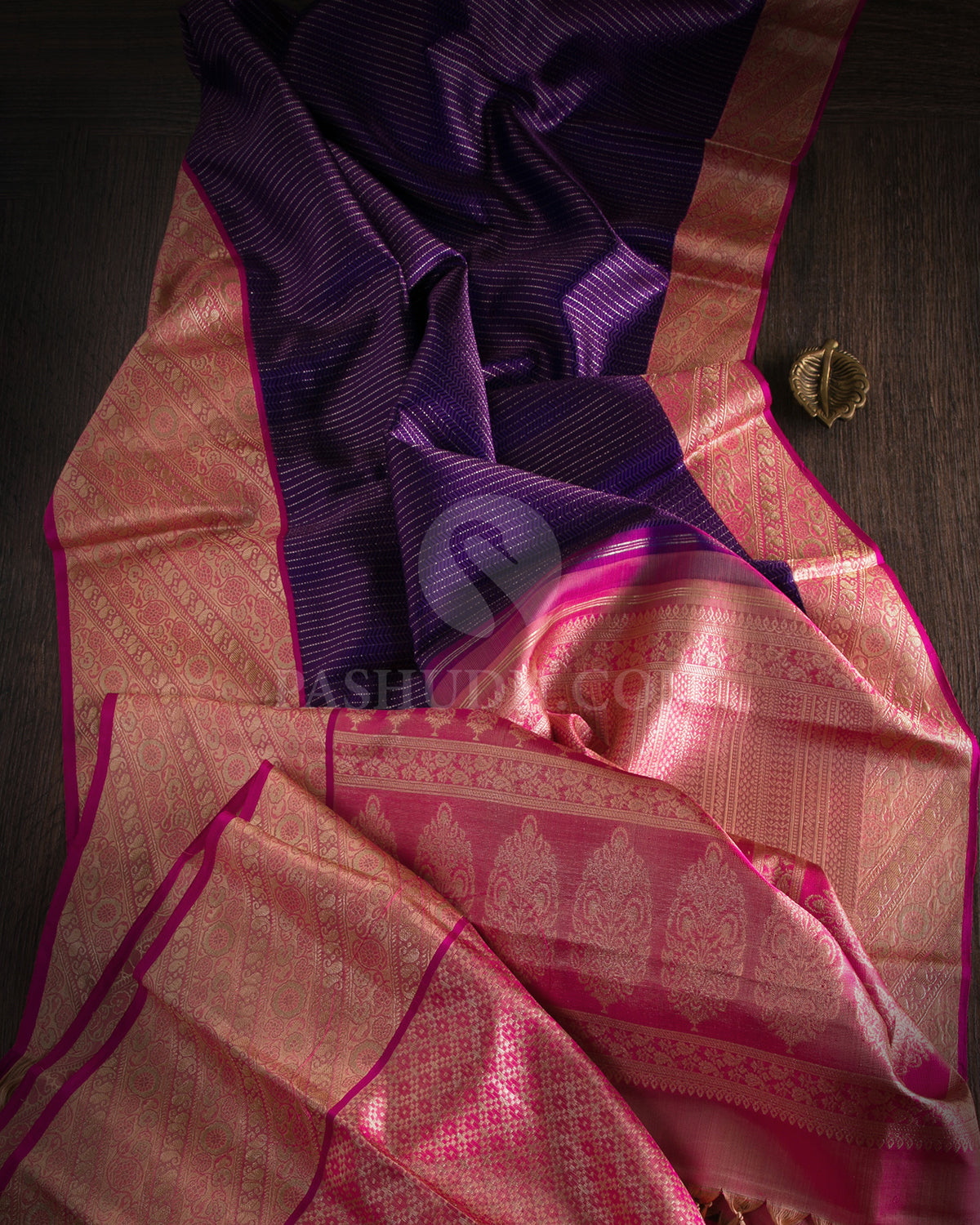 Purple & Rani Pink Kanjivaram Silk Saree - S1024(A) - View 1