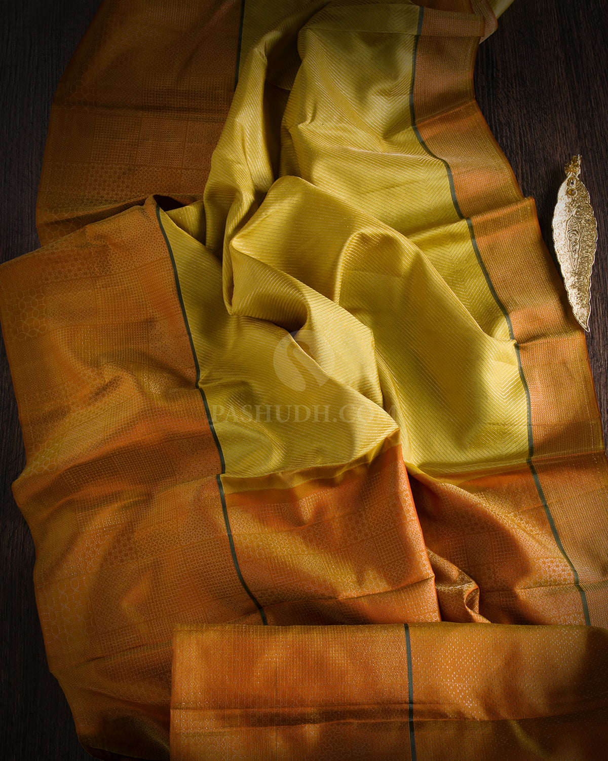 Yellow and Orange Kanjivaram Silk Saree - DJ210 - View 1