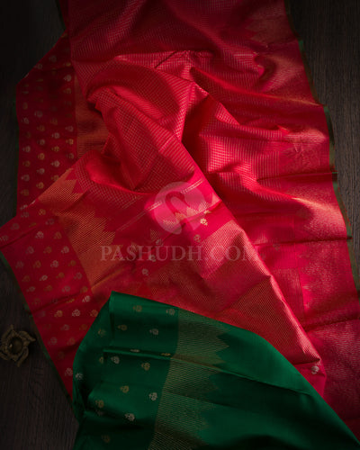 Red & Dark Green Kanjivaram Silk Saree - S973  - View1
