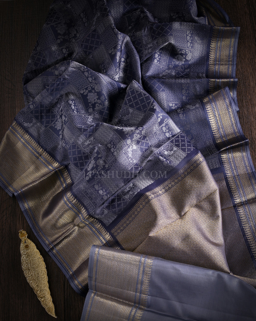 Grey Kanjivaram Silk Saree - DJ209 - View 1
