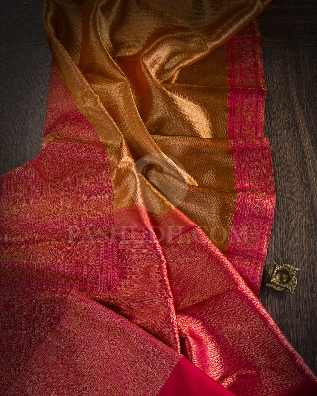 Gold And Red Organza Kanjivaram Silk Saree - S1038(B) - View 1