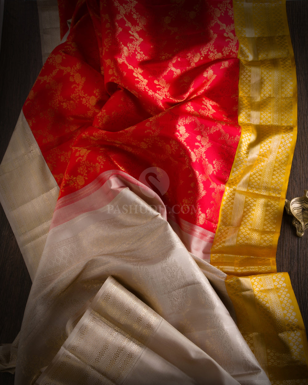 Red and Grey Ganga Jamuna  Zari Kanjivaram Silk Saree  - S799 - View 2