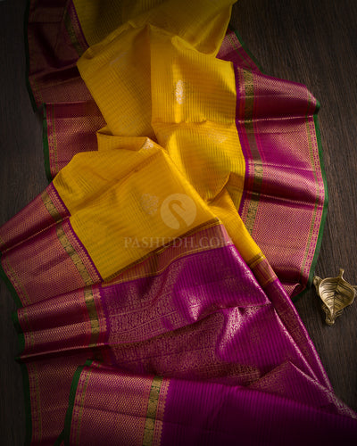 Yellow and Violet Pure Zari Kanjivaram Silk Saree - S774 - View 2