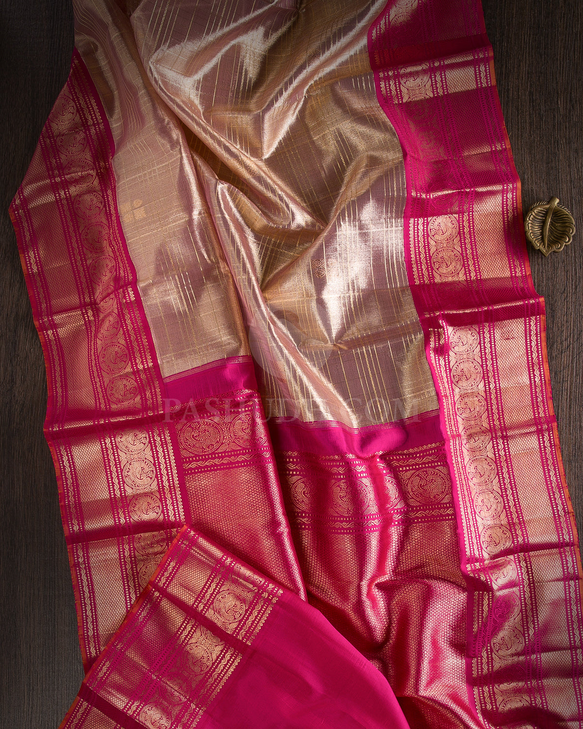 Gold & Rani Pink Kanjivaram Silk Saree - S1119(A) - View 1