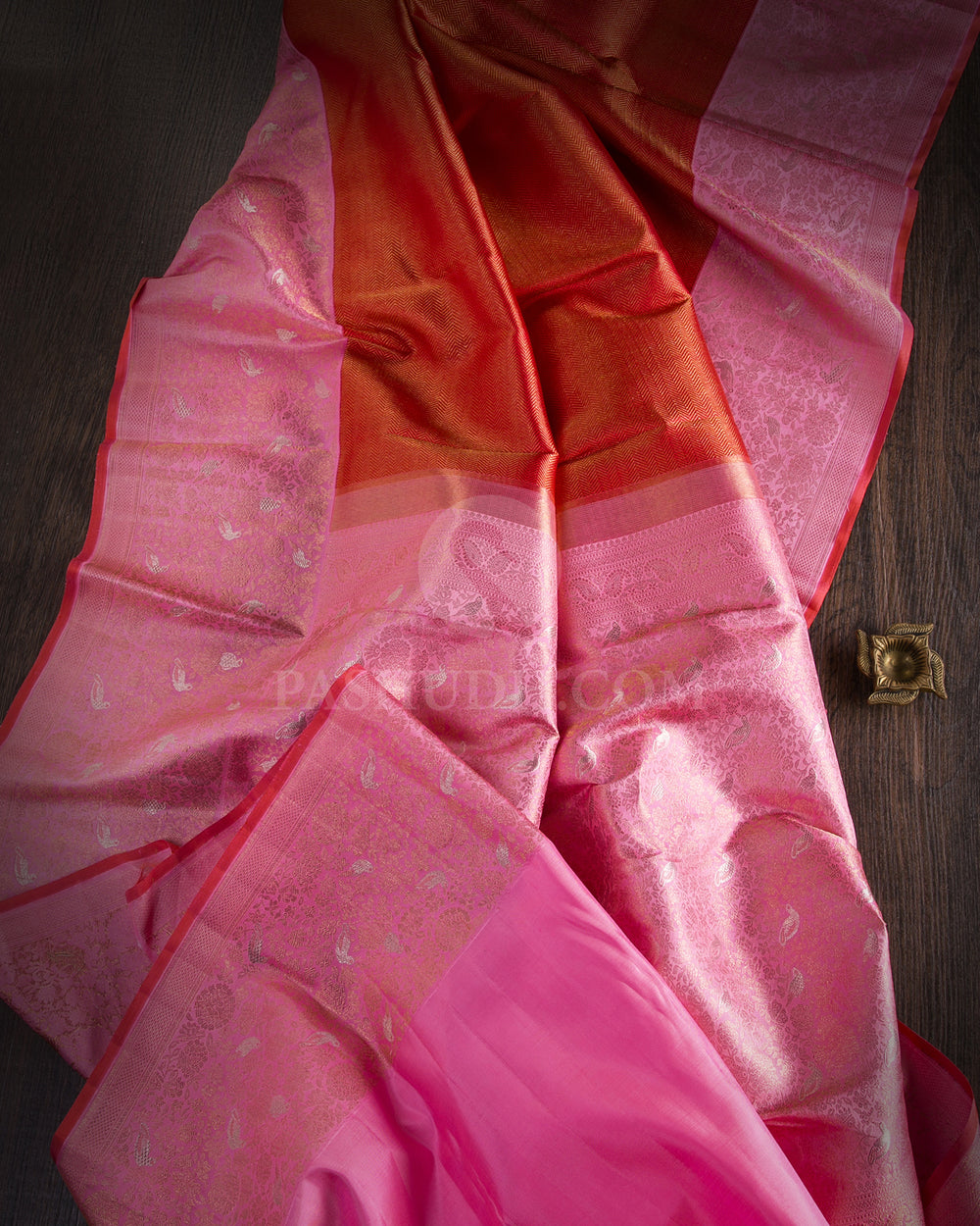 Red & Baby Pink Kanjivaram Silk Saree - S1059(A) - View 1