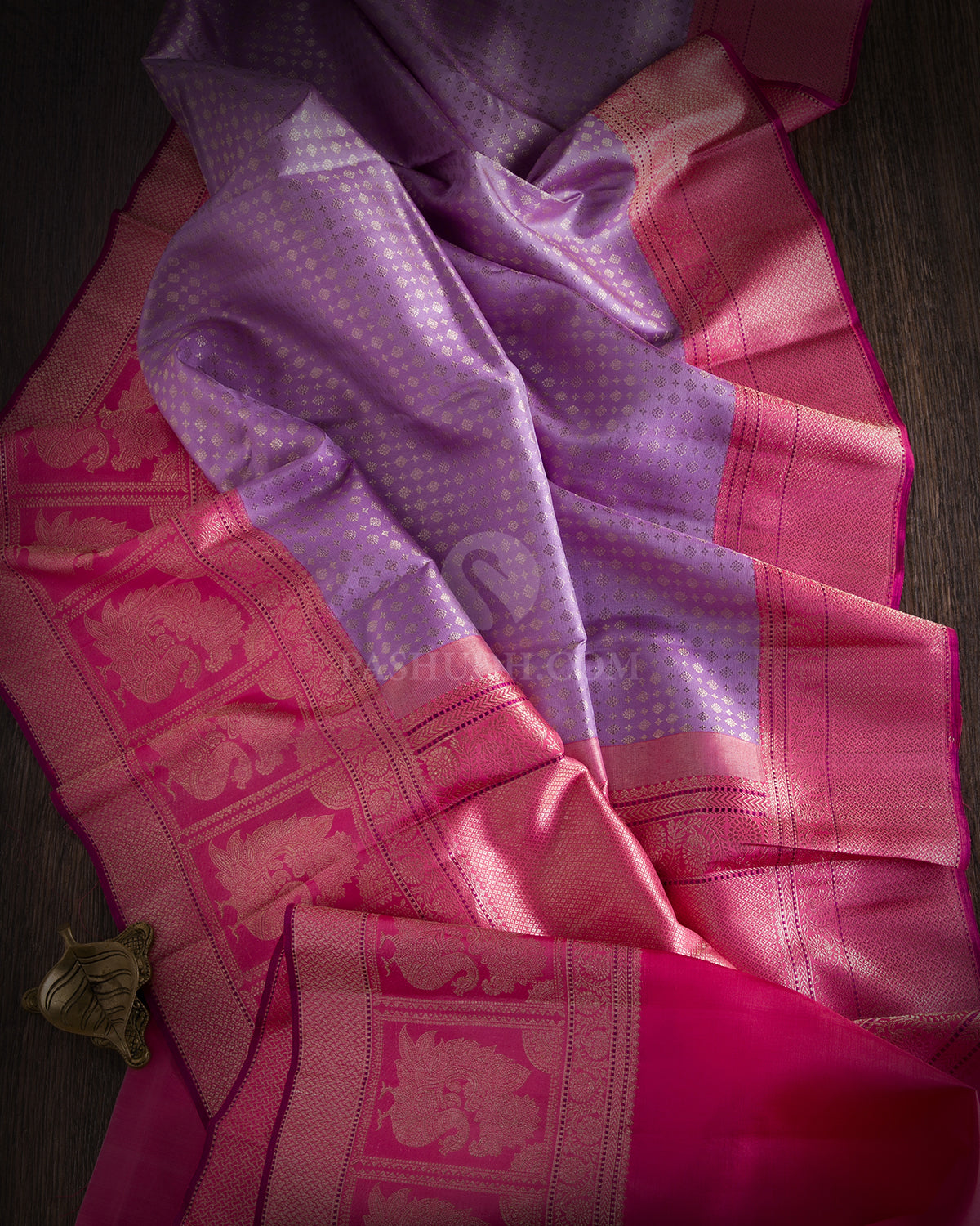 Dark Lavender & Pink Kanjivaram Silk Saree - S755- View 2