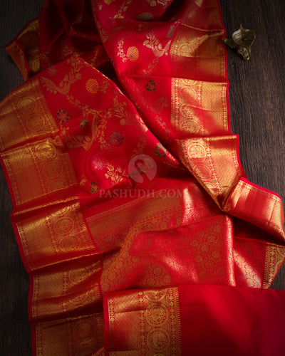 Bridal Red Pure Zari Kanjivaram Silk Saree - P117 - View 3