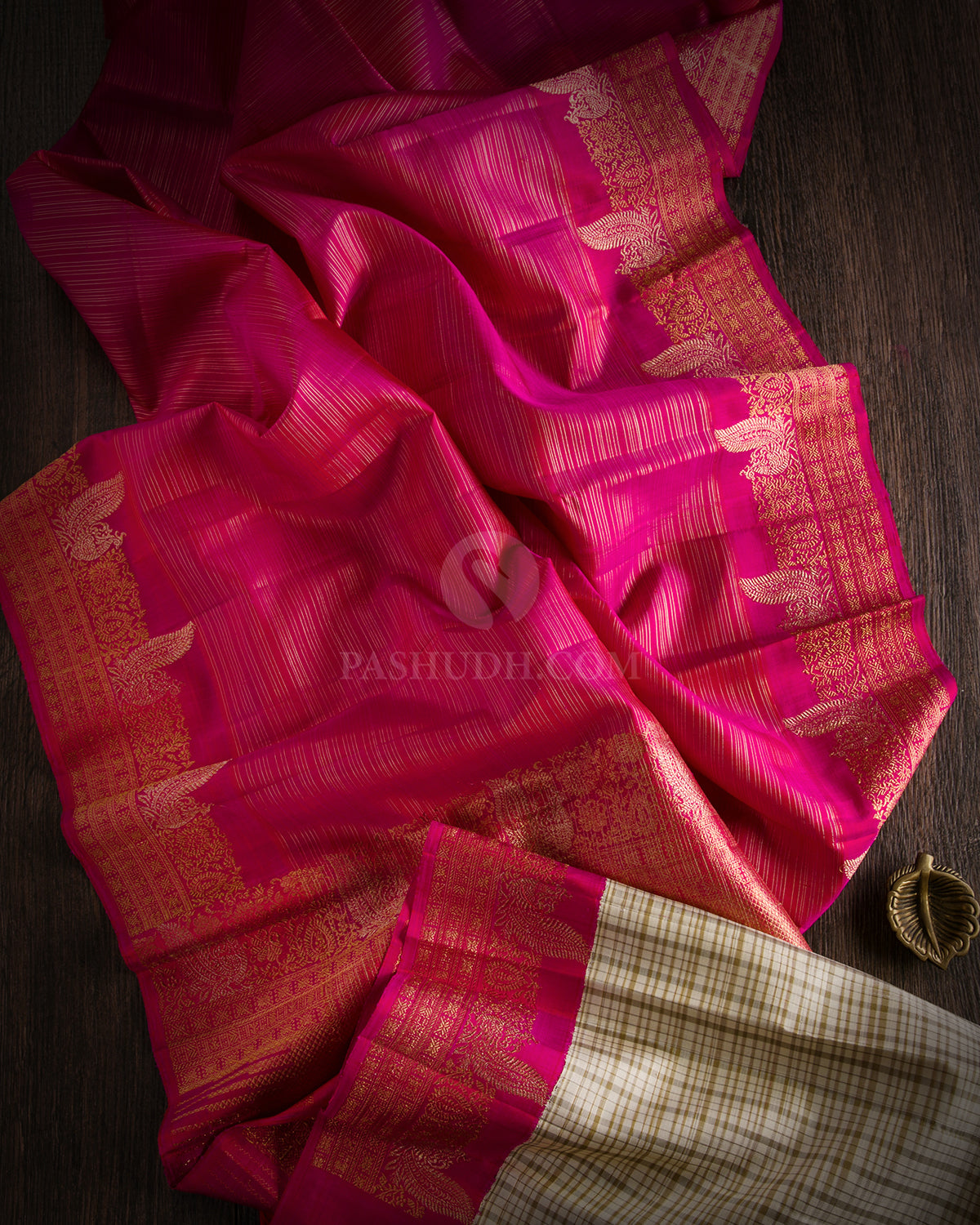 Dark Pink & Cream Pure Zari Kanjivaram Silk Saree - S840 - View 2