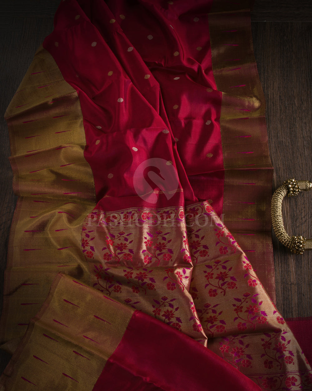 Maroon Pure Zari Kanjivaram Silk Saree with Paithani Border  - P133(A) - View 1
