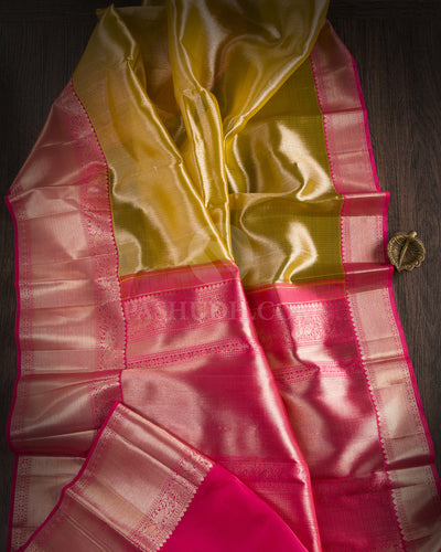 Gold And Rouge Pink Organza Kanjivaram Silk Saree - S1143(A) - View 1