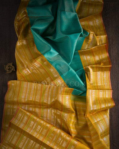 Turquoise Blue & Mango Yellow Kanjivaram Silk Saree - S1080(D) - View 1