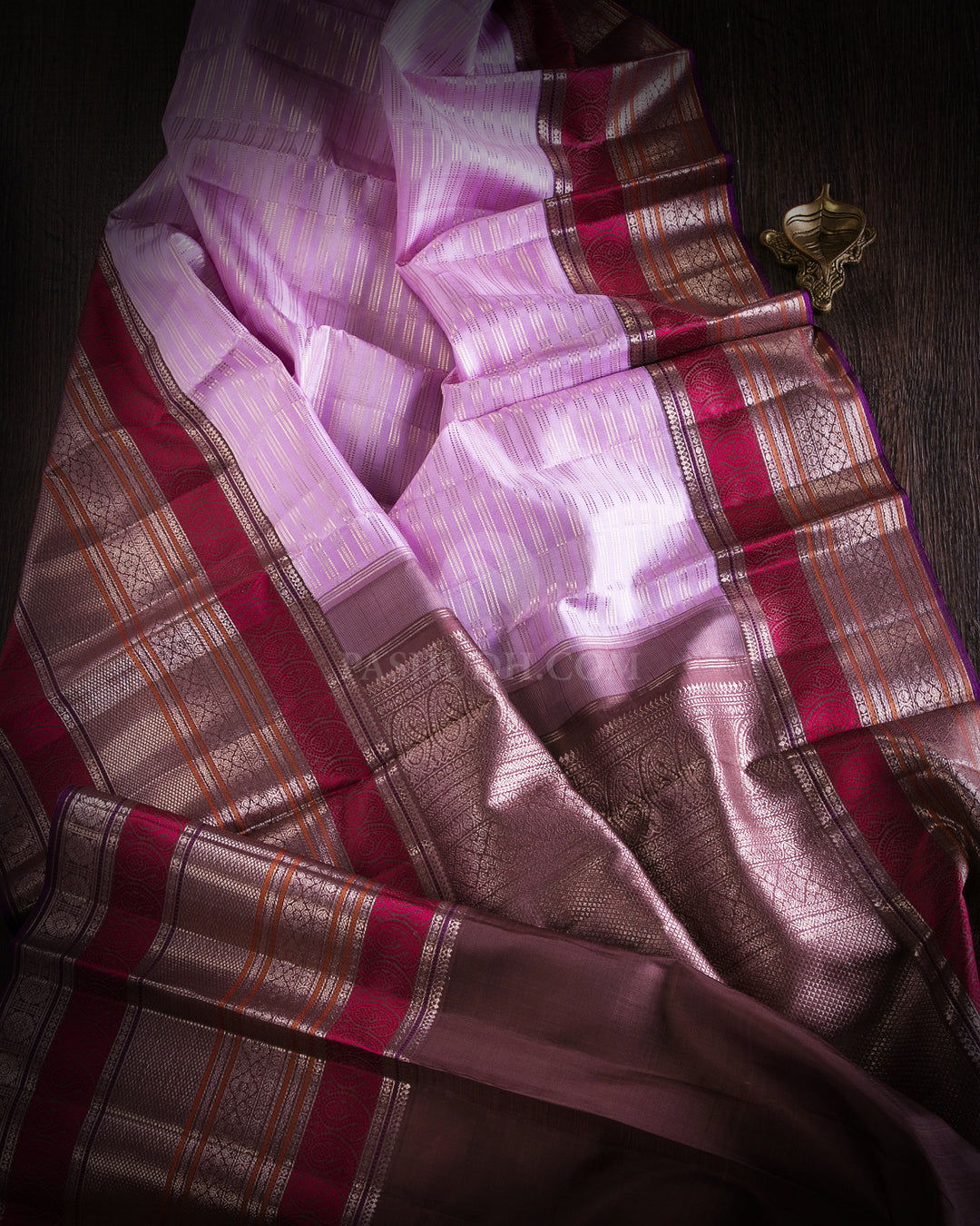 Lilac & Chocolate Brown Kanjivaram Silk Saree - S882 - View 2