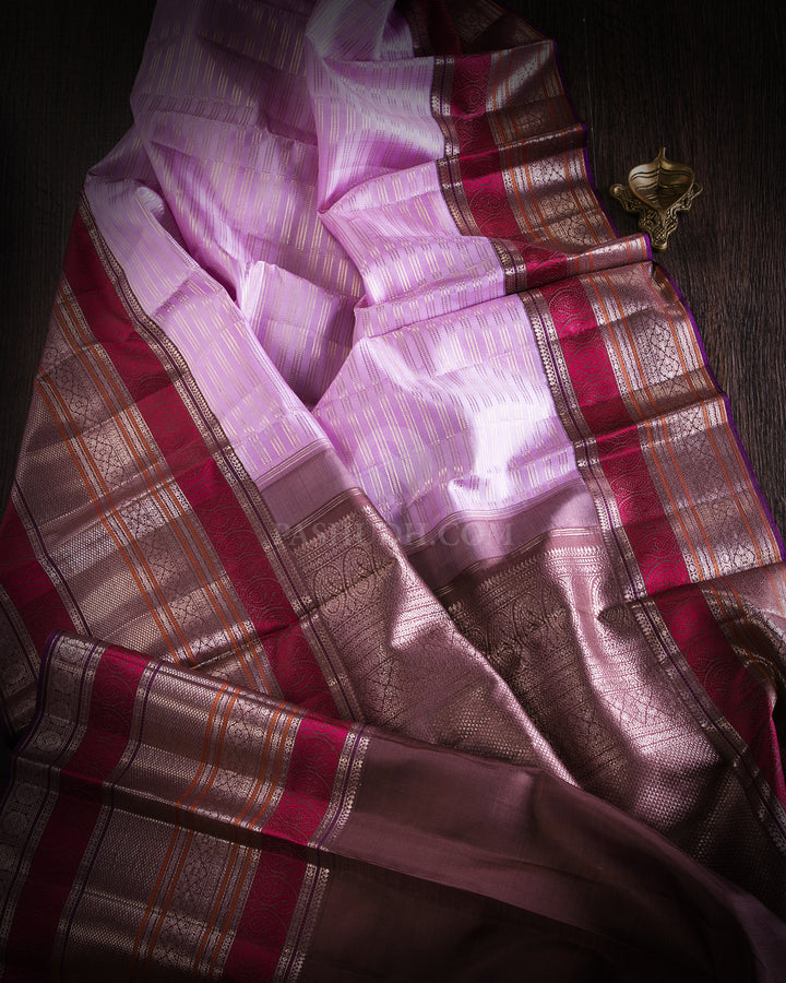 Lilac & Chocolate Brown Kanjivaram Silk Saree - S882 - View 2